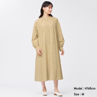 Gu公式 バンドカラーギャザーワンピース 長袖 ファッション通販サイト