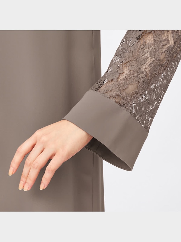 レーススリーブスタンドカラーワンピース(長袖)Z+X