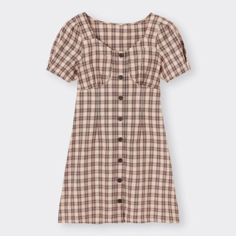 Gu公式 チェックワンピース 半袖 Yg Ec ファッション通販サイト