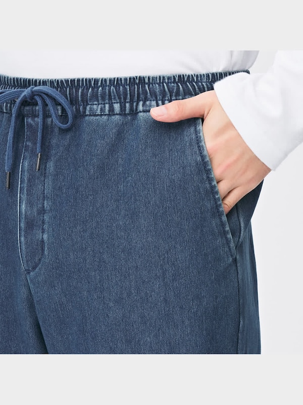 裏フリースデニムストレッチジョガーパンツ