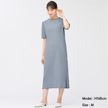 Gu公式 リブメローワンピース 5分袖 ファッション通販サイト