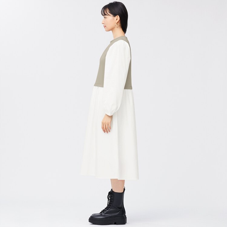 Gu公式 布帛コンビネーションワンピース 長袖 ファッション通販サイト Gu公式 布帛コンビネーションワンピース 長袖 ファッション通販サイト