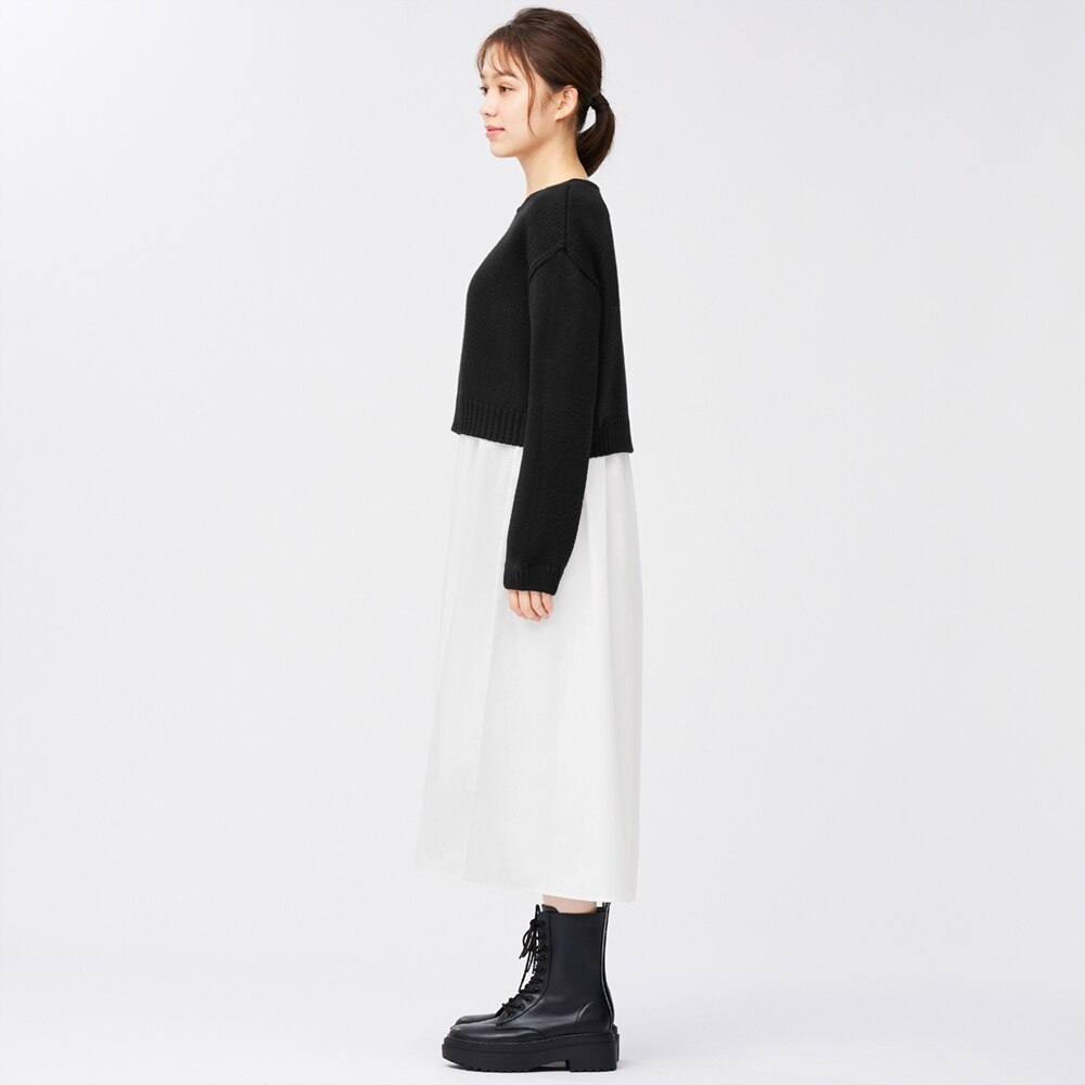 Gu公式 チャンキーニットシャツコンビネーションワンピース 長袖 ファッション通販サイト