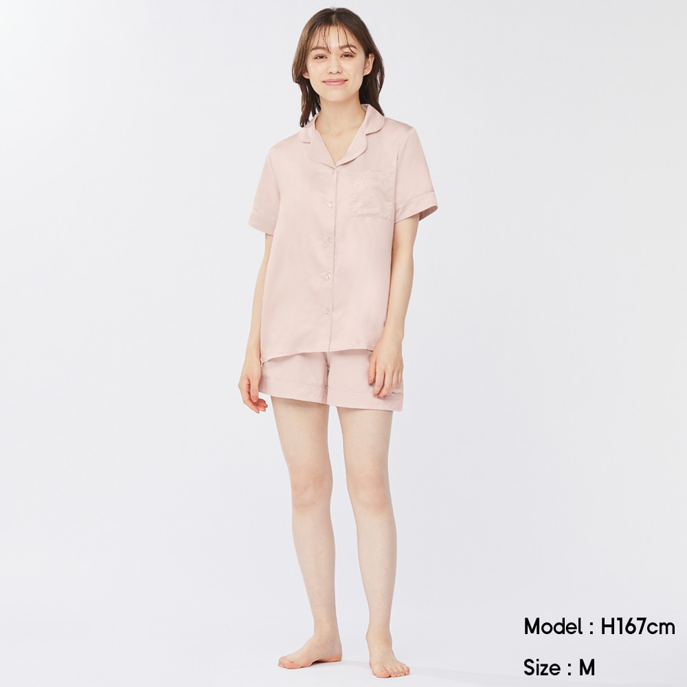 （GU）サテンシャイニーパジャマ(半袖&ショートパンツ)+Xのサムネイル