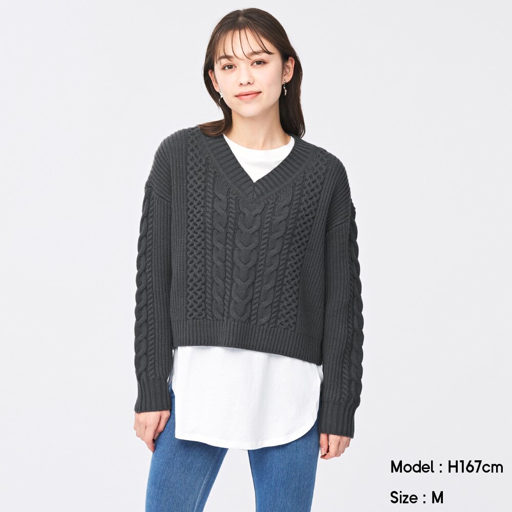 （GU）ケーブルクロップドセーター(長袖)OSB+ECのサムネイル