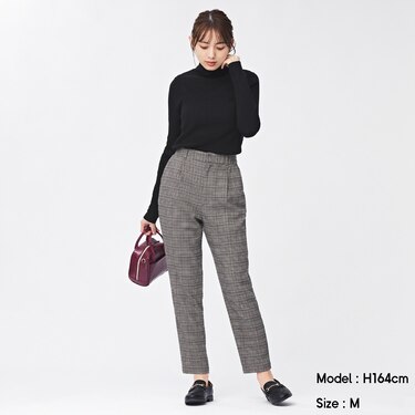 Gu公式 起毛タックテーパードパンツ チェック 2 ファッション通販サイト
