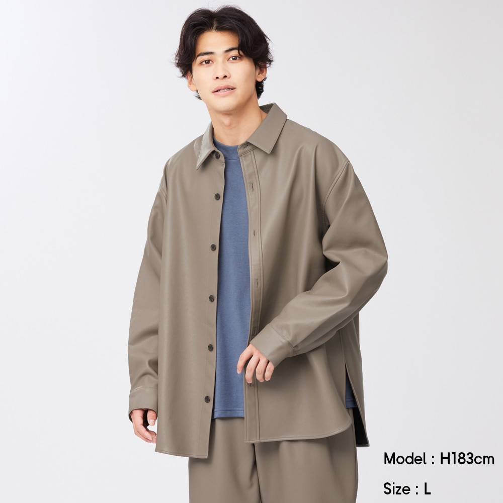 （GU）フェイクレザーオーバーサイズシャツ(長袖)NT+E(セットアップ可能)のサムネイル
