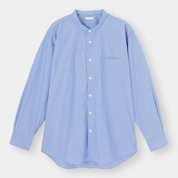 イージーケアバンドカラーシャツ(長袖)(ストライプ)SW+X-BLUE