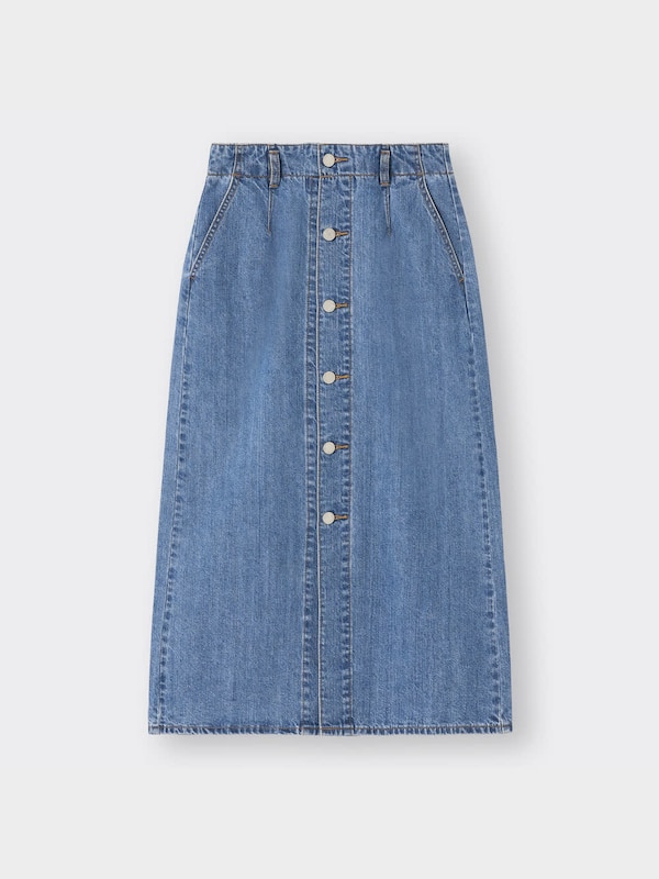 デニムフロントボタンナローミディスカート