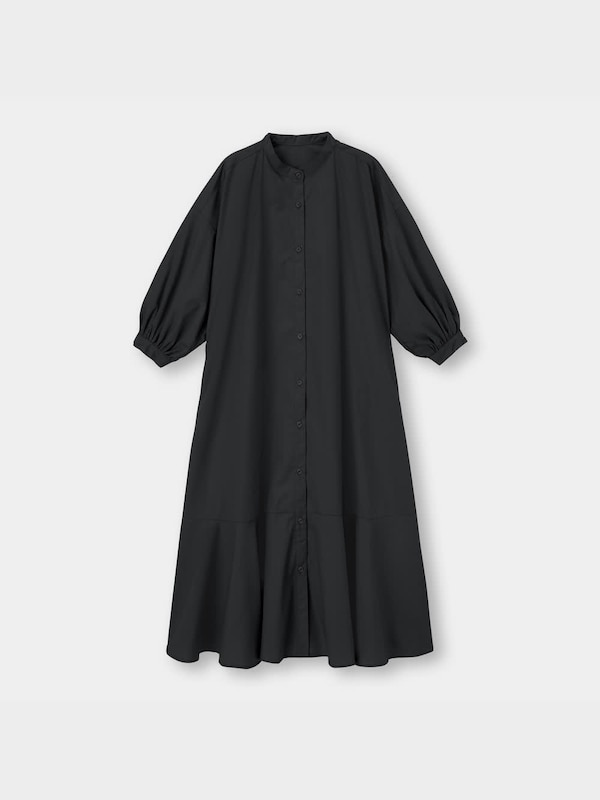 バンドカラーシャツワンピース(7分袖)