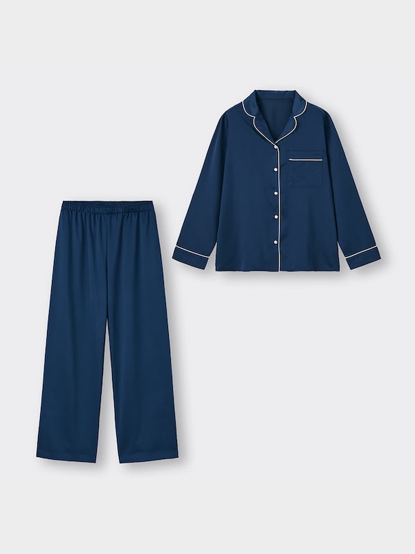 サテンパジャマ(長袖&ロングパンツ)