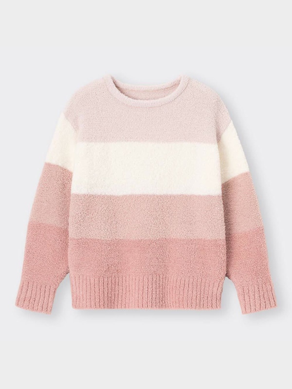 もこもこフィールラウンジトップス(長袖)(ボーダー)(セットアップ可能)