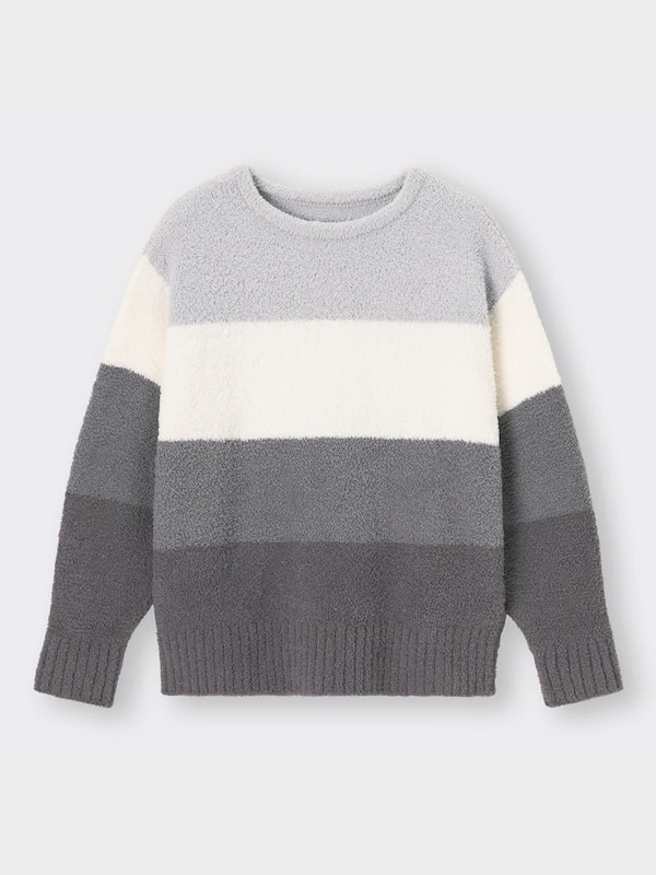 もこもこフィールラウンジトップス(長袖)(ボーダー)(セットアップ可能)