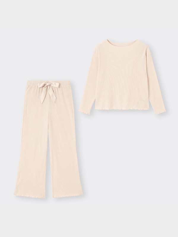 ウエストリボンリブ�ラウンジセット(長袖&ロングパンツ)