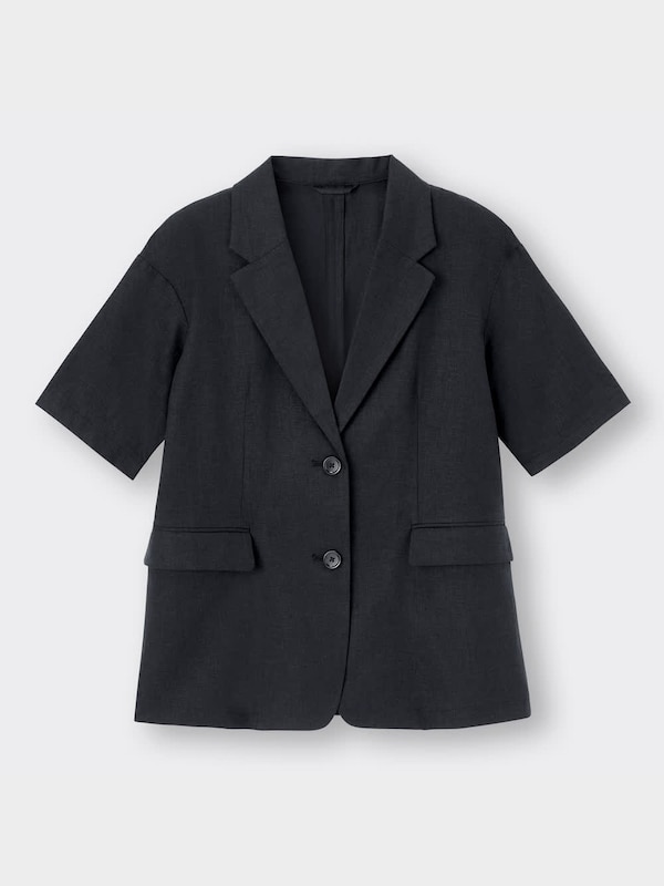 リネンブレンドオーバーサイズハーフスリーブジャケット