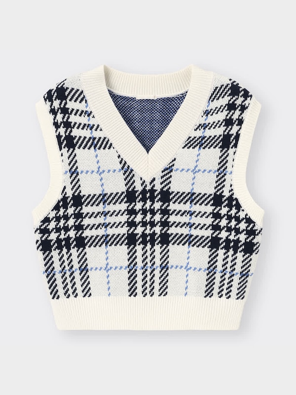 チェックニットベストYG+X