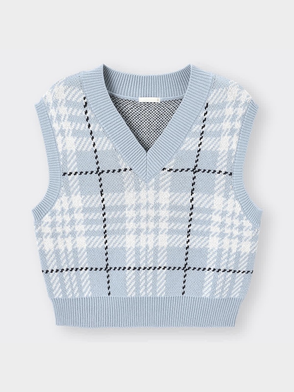 チェックニットベストYG+X