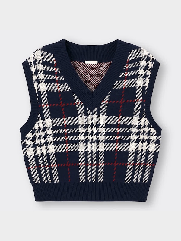 チェックニットベストYG+X
