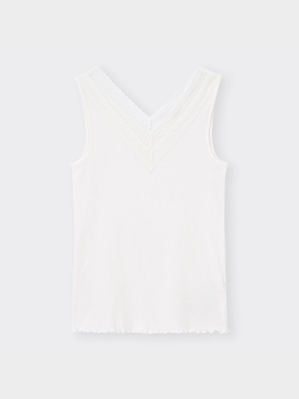 スタイルオーガニックコットンリブレースVネックタンクトップ