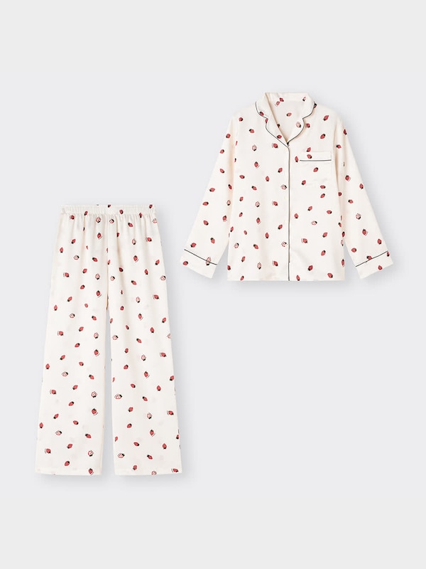 サテンパジャマ(長袖&ロングパンツ)(ストロベリー)