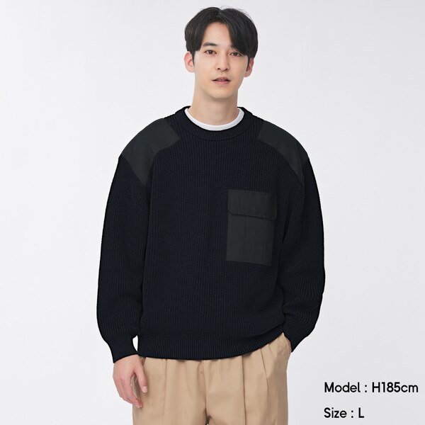ワイドフィット布帛コンビネーションセーター(長袖)NT+E-BLACK