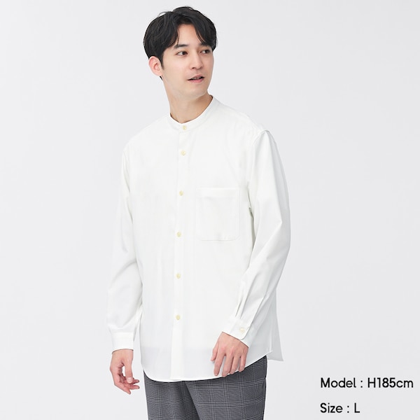 リラックスフィットバンドカラーシャツ(長袖)(セットアップ可能)-OFF WHITE