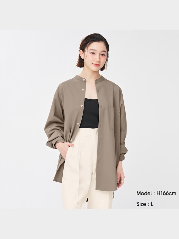 リラックスフィットバンドカラーシャツ(長袖)(セットアップ可能)