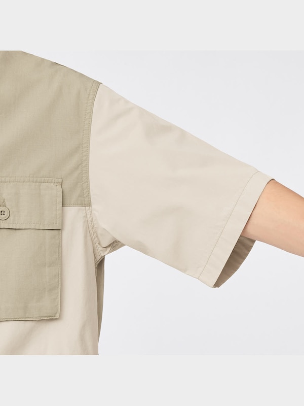 ミリタリーオーバーサイズシャツ(5分袖)(クレイジー)NT+X