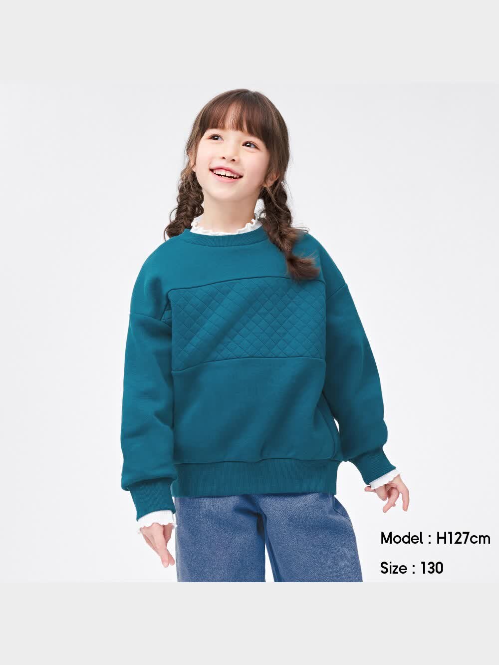 GU公式 | KIDS(男女兼用)裏起毛スウェットエルボーパッチプルオーバー