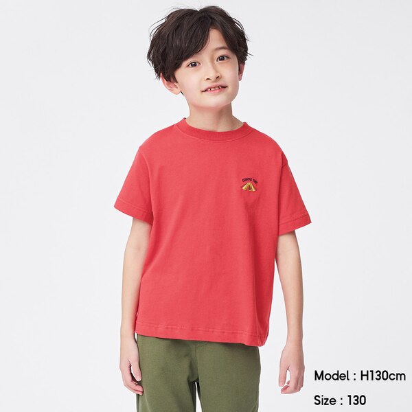 KIDS(男女兼用)グラフィックT(半袖)(キャンプモチーフ)+E-RED