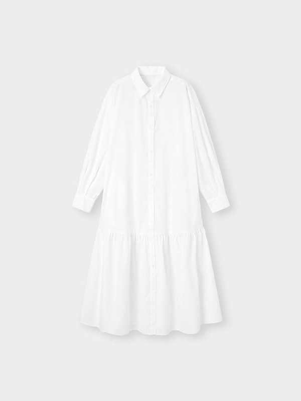 ギャザー切り替えシャツワンピース(長袖)