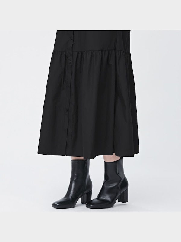 ギャザー切り替えシャツワンピース(長袖)