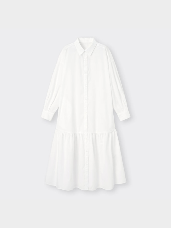 ギャザー切り替えシャツワンピース(長袖)