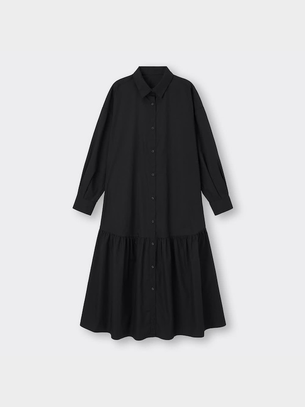 ギャザー切り替えシャツワンピース(長袖)