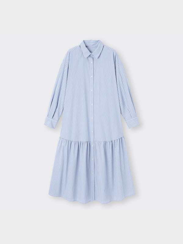 ギャザー切り替えシャツワンピース(長袖)