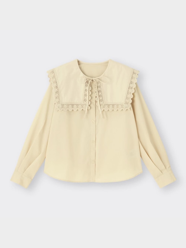 レーストリムビッグカラーシャツ(長袖)