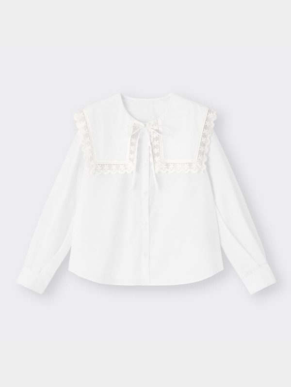 レーストリムビッグカラーシャツ(長袖)