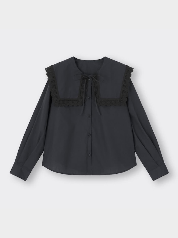 レーストリムビッグカラーシャツ(長袖)