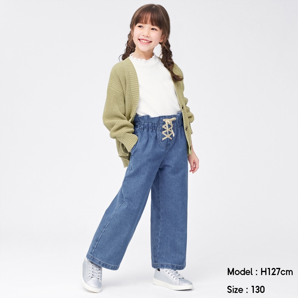 （GU）GIRLS裏起毛デニムワイドパンツ+Eのサムネイル