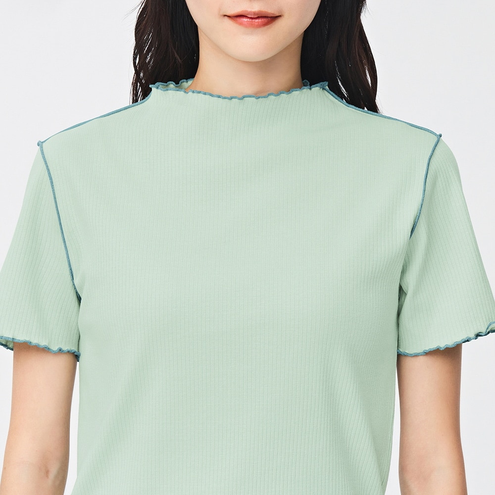 XL GU ジーユーリブバイカラーメローコンパクトT(半袖) - Tシャツ