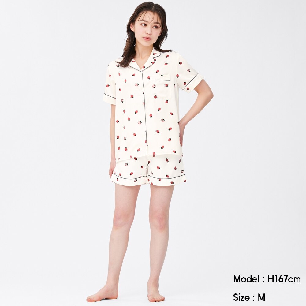 サテンパジャマ(半袖&ショートパンツ)ストロベリーOSA+ECのサムネイル