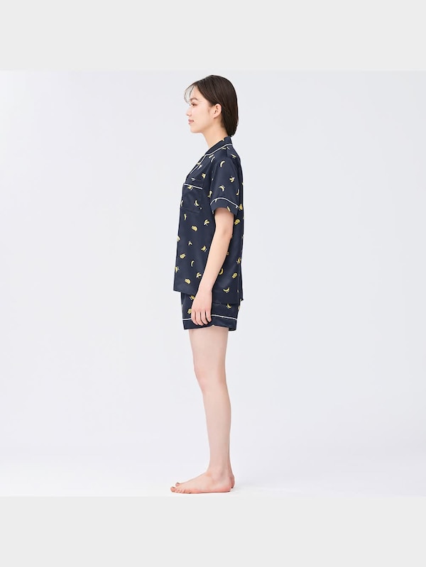 サテンパジャマ(半袖&ショートパンツ)(バナナ)OSA+EC