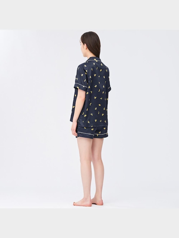 サテンパジャマ(半袖&ショートパンツ)(バナナ)OSA+EC