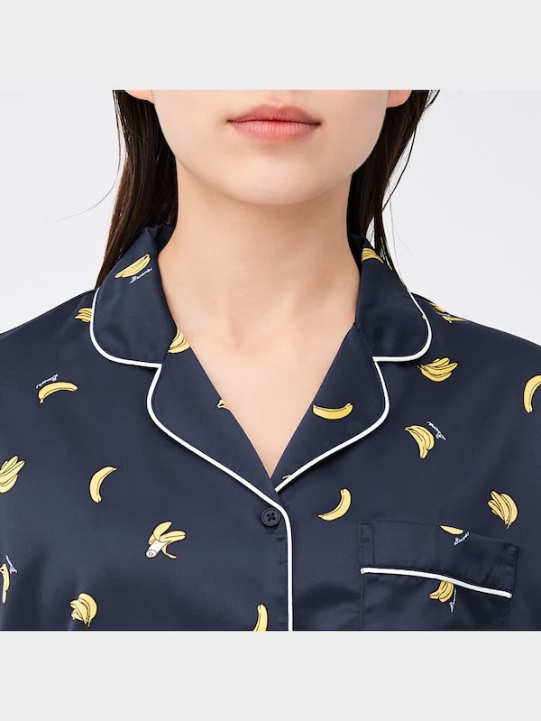 サテンパジャマ(半袖&ショートパンツ)(バナナ)OSA+EC