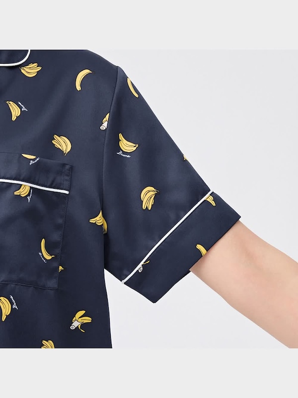 サテンパジャマ(半袖&ショートパンツ)(バナナ)OSA+EC