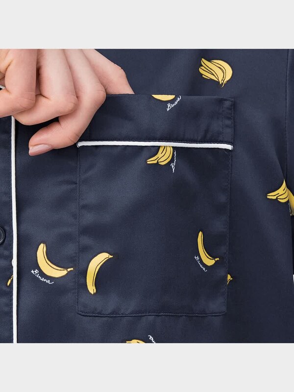 サテンパジャマ(半袖&ショートパンツ)(バナナ)OSA+EC