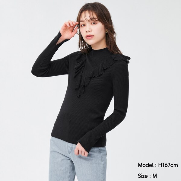 リブフリルハイネックセーター(長袖)Z+E-BLACK