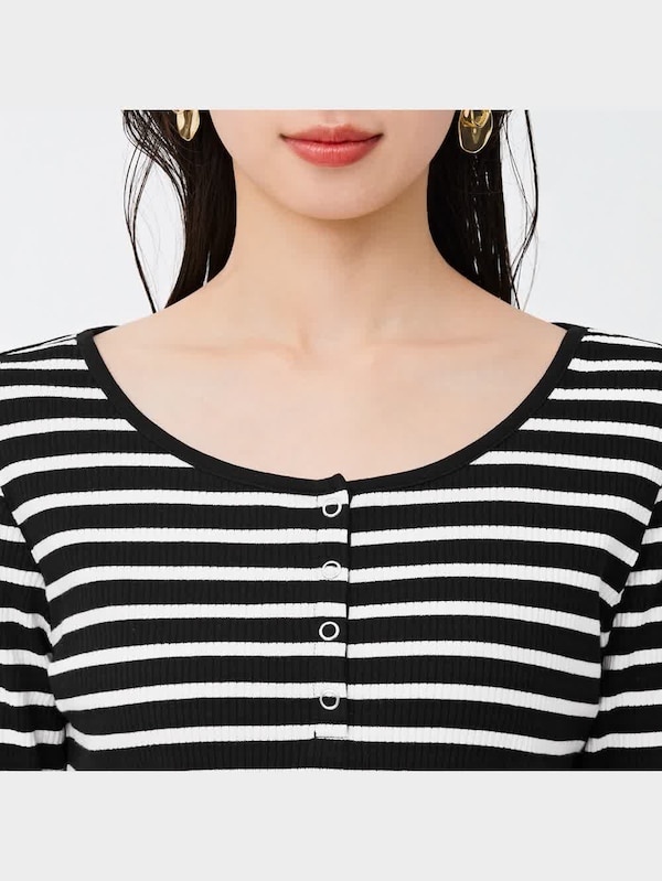 ヘンリーネックT(長袖)(ボーダー)YG+X