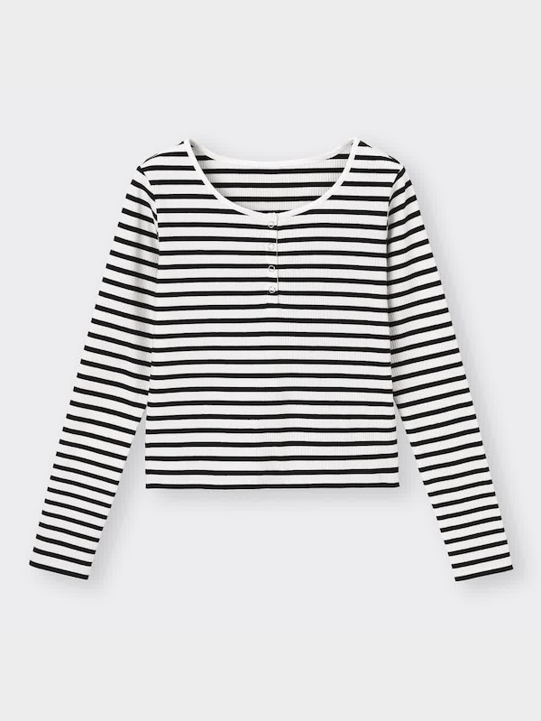 ヘンリーネックT(長袖)(ボーダー)YG+X