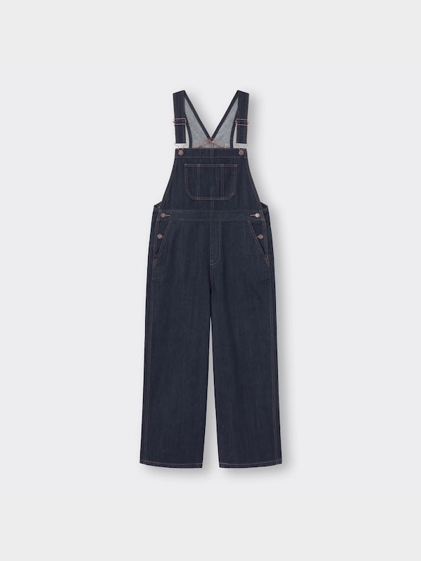 デニムサロペットストレートパンツ